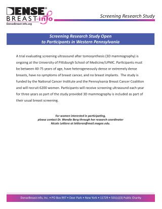 Screening Research Study Open to Participants in Western Pennsylvania