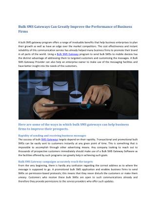 Bulk SMS Gateways Can Greatly Improve the Performance of Business Firms