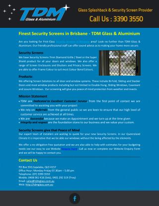 Finest Security Screens in Brisbane - TDM Glass & Aluminium