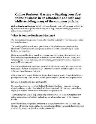 Online Business Mastery review in particular - Online Business Mastery bonus