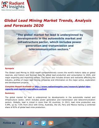 Global Lead Mining Market Analysis and Overview 2020