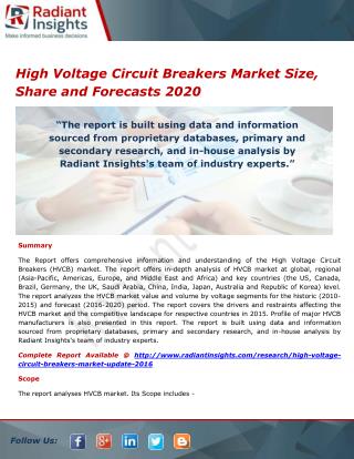 High Voltage Circuit Breakers Market Size, Analysis and Forecasts 2020