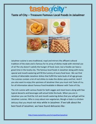 Taste of City – Treasure Famous Local Foods in Jaisalmer