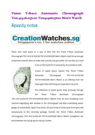 Tissot T-Race Automatic Chronograph T011.414.16.032.00 T0114141603200 Men's Watch