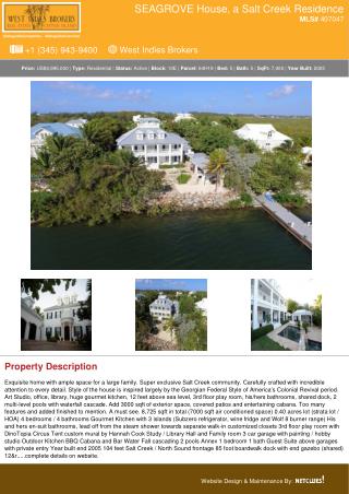 Sea Grove House, a Salt creek Residence | Cayman Property for sale.