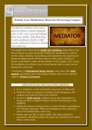 Family Law Mediation: Boon for Divorcing Couples
