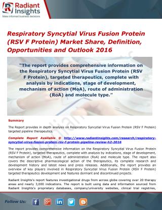 Respiratory Syncytial Virus Fusion Protein (RSV F Protein) Market Share and Trends Report 2016
