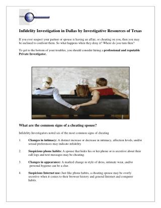 Infidelity Investigation in Dallas by Investigative Resources of Texas