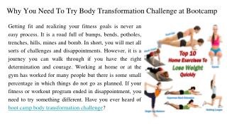 Why You Need To Try Body Transformation Challenge at a Bootcamp