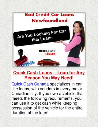 Bad credit Car loans Newfoundland