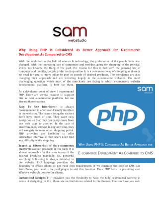 Why Using PHP Is Considered As Better Approach for E-commerce Development As Compared to CMS