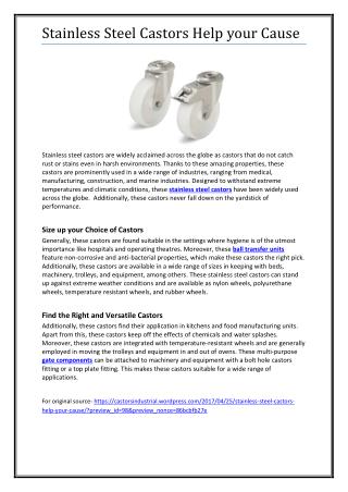Stainless Steel Castors Help your Cause