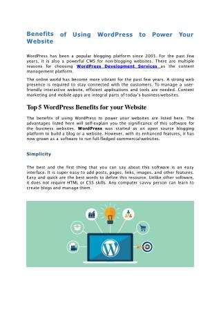 Benefits of Using WordPress Platform to Power Your Website