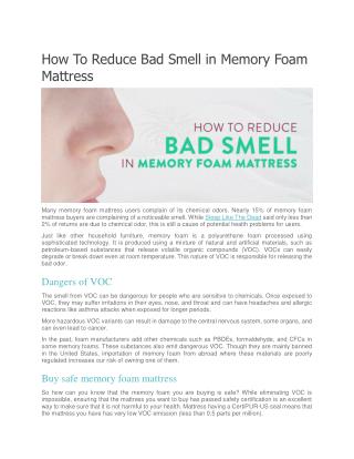How To Reduce Bad Smell in Memory Foam Mattress