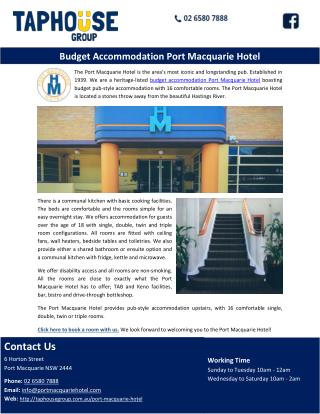 Budget Accommodation Port Macquarie Hotel
