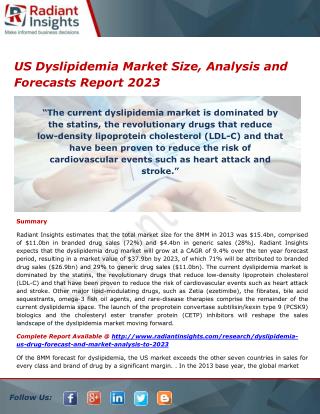 US Dyslipidemia Market Share, Opportunities and Outlook 2023