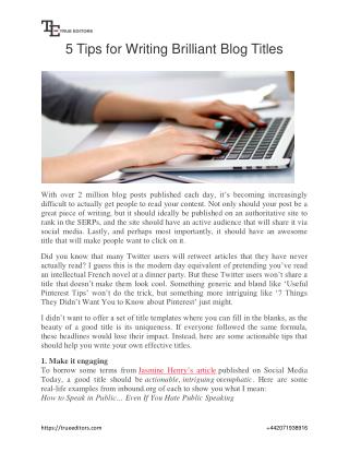 5 Tips for Writing Brilliant Blog Titles | TrueEditors