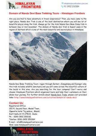 Nanda Devi Base Trekking Tours - Himalayan Frontiers