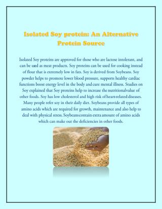 Isolated Soy Protein: An Alternative Protein Source