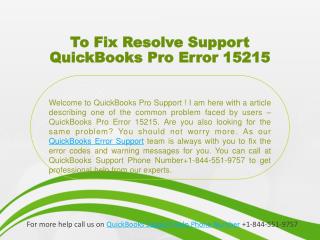 To Fix Resolve Support QuickBooks Pro Error 15215