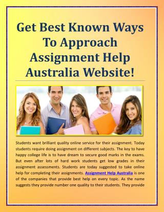 Get Best Known Ways To Approach Assignment Help Australia Website