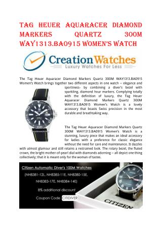 Tag Heuer Aquaracer Diamond Markers Quartz 300M WAY1313.BA0915 Women’s Watch