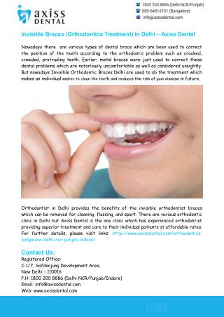 Invisible Braces (Orthodontics Treatment) In Delhi – Axiss Dental