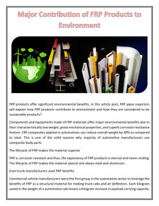 Major Contribution of FRP Products to Environment