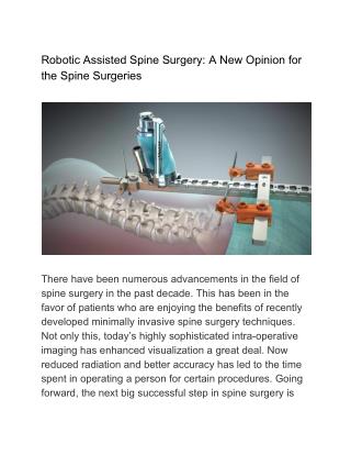 Robotic Assisted Spine Surgery: A New Opinion for the Spine Surgeries