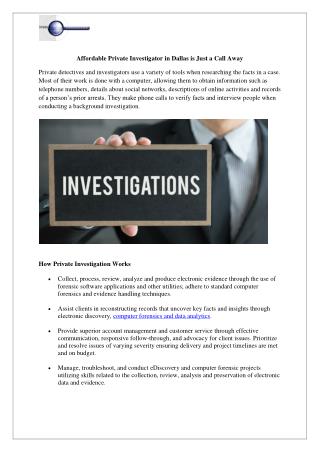 Affordable Private Investigator in Dallas is Just a Call Away