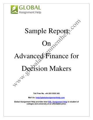 Sample Report On Advanced Finance for Decision Makers By Global Assignment Help