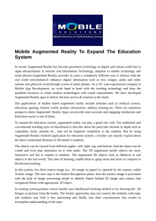 Mobile Augmented Reality To Expand The Education System