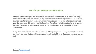 Transformer Maintenance & Services