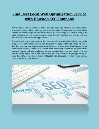 Find Best Local Web Optimization Service with Houston SEO Company