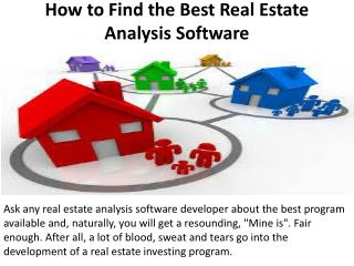 How to Find the Best Real Estate Analysis Software
