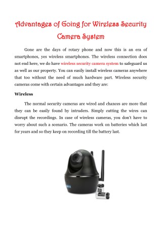 Advantages Of Going For Wireless Security Camera System