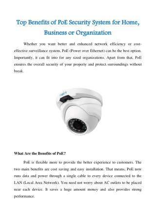 Top Benefits of PoE Security System for Home, Business or Organization