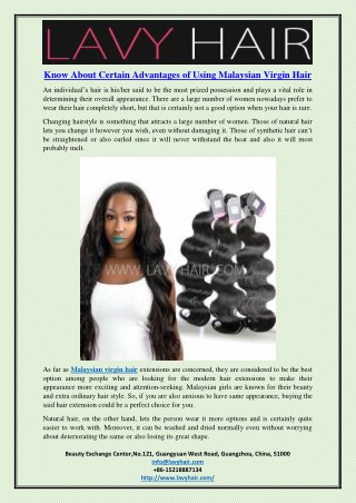 Know About Certain Advantages of Using Malaysian Virgin Hair