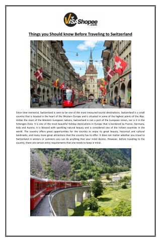 Things you Should know Before Traveling to Switzerland