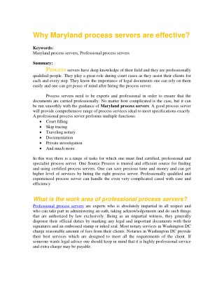 Why Maryland process servers are effective?
