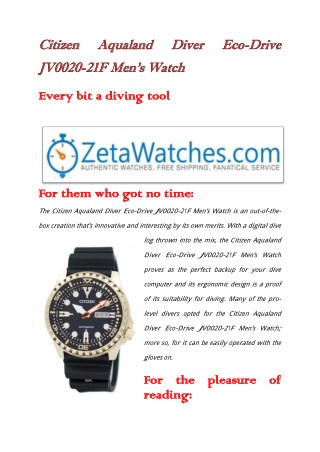 Citizen Aqualand Diver Eco-Drive JV0020-21F Men’s Watch