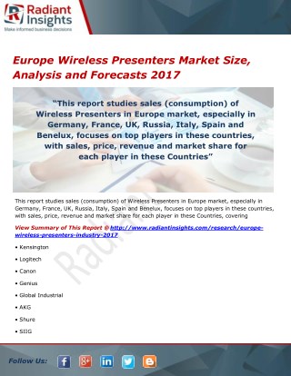 Europe Wireless Presenters Market Size, Analysis and Forecasts 2017