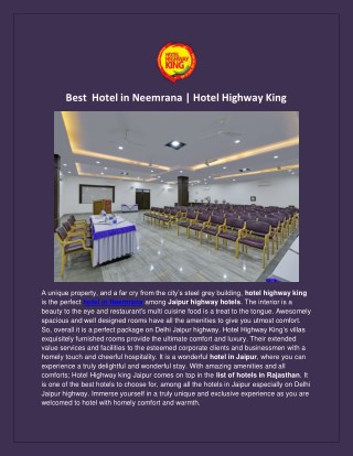 Best Hotel in Neemrana - Hotel Highway King