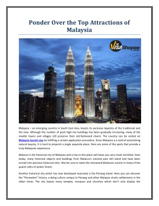 Ponder Over the Top Attractions of Malaysia