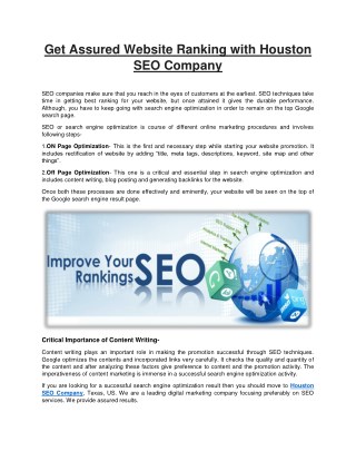 Get Assured Website Ranking with Houston SEO Company