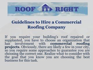 Guidelines to Hire a Commercial Roofing Company