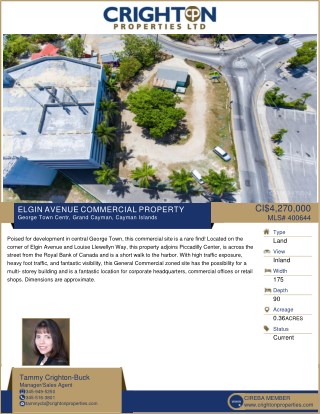 Elgin Avenue Commercial Land Property Available in Cayman Islands.