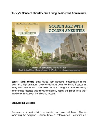 Today’s Concept about Senior Living Residential Community