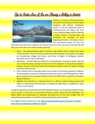Tips to Ponder Over If You are Planning a Holiday in Austria