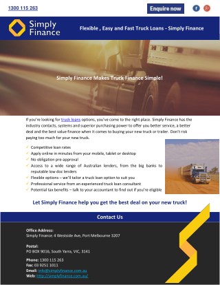 Flexible, Easy and Fast Truck Loans - Simply Finance